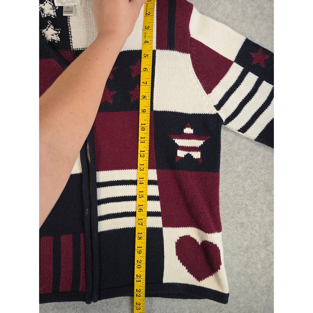 Y2K Christopher & Banks Zip Knit Cardigan Womens M USA Americana Patchwork Star - Picture 10 of 14